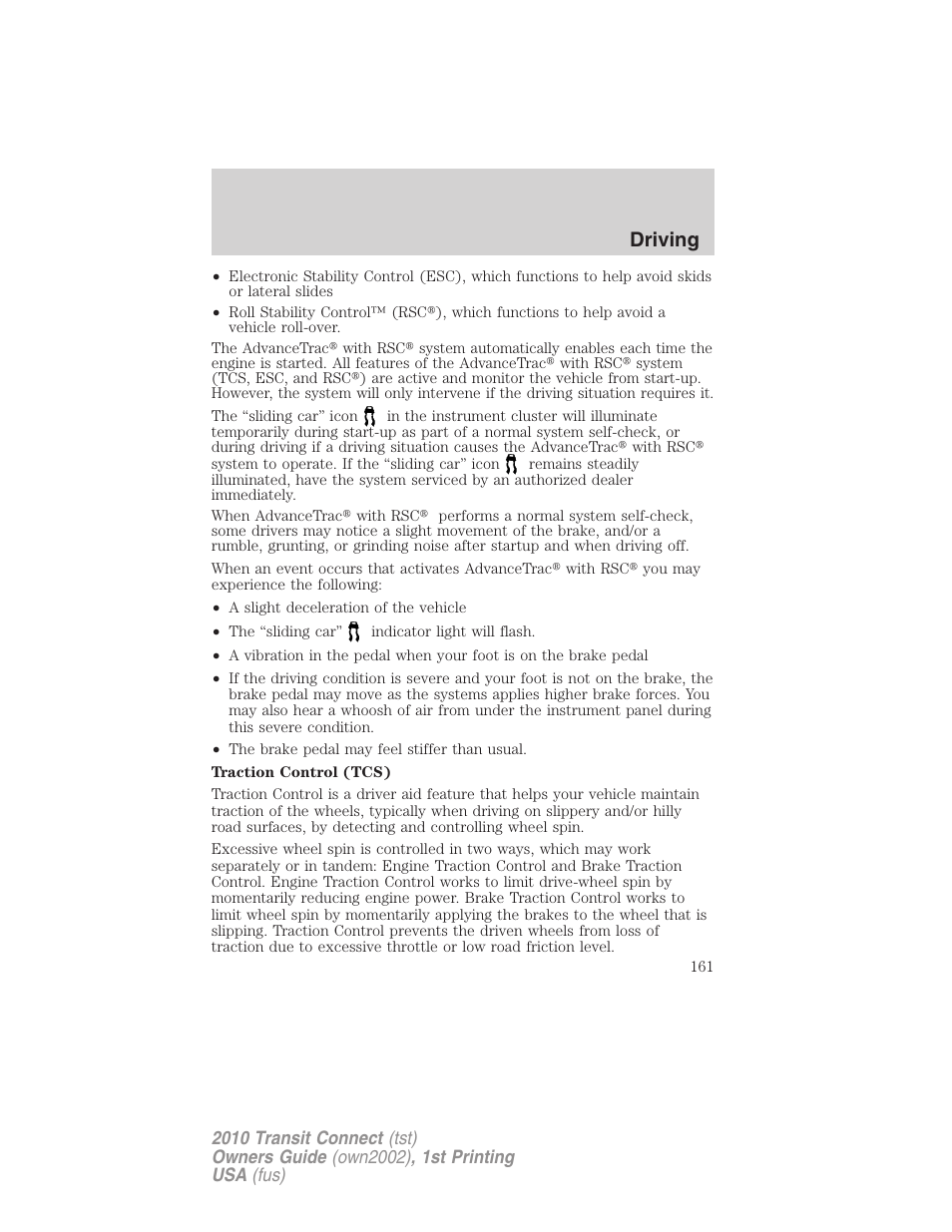 Driving | FORD 2010 Transit Connect v.1 User Manual | Page 161 / 259