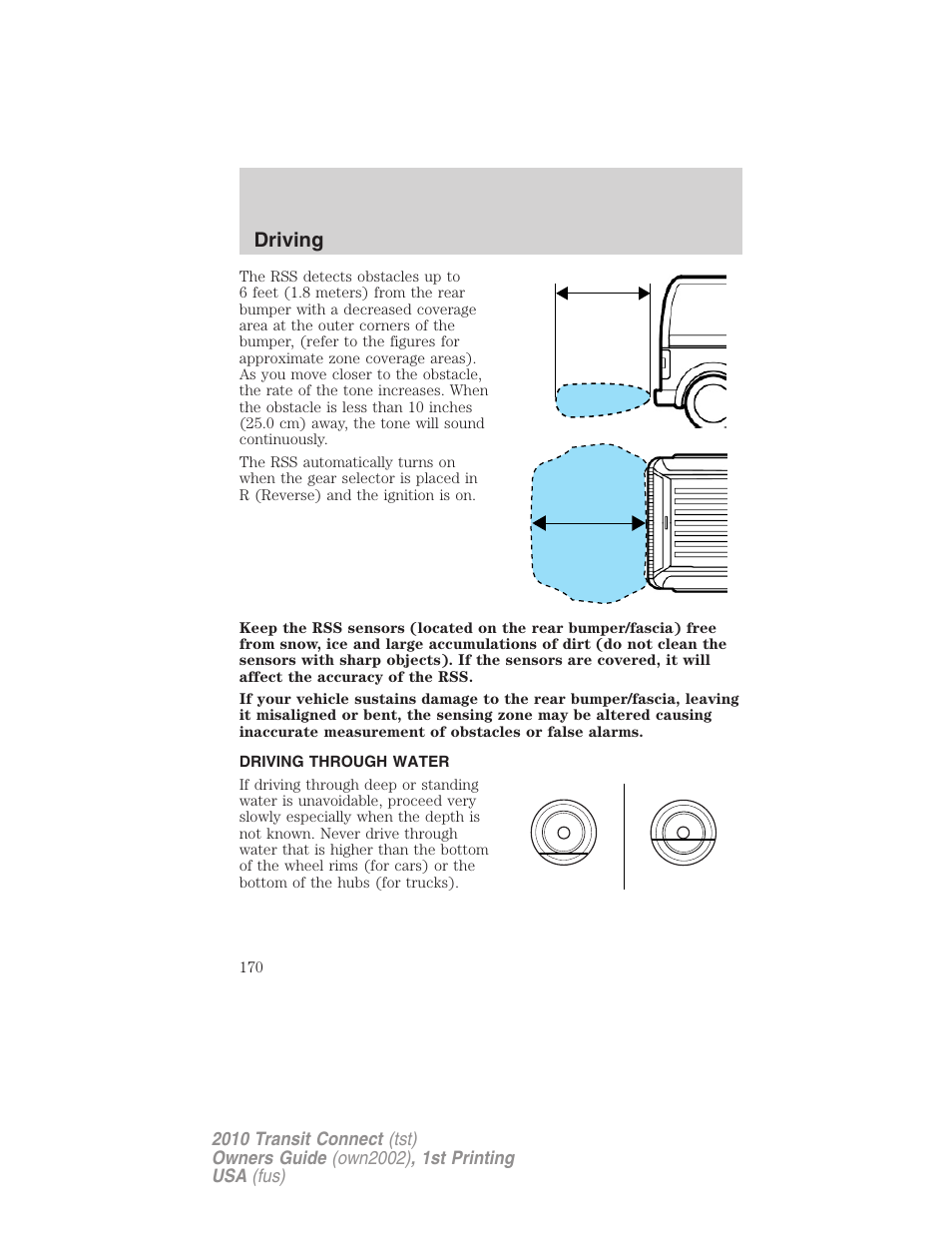 Driving through water, Driving | FORD 2010 Transit Connect v.1 User Manual | Page 170 / 259