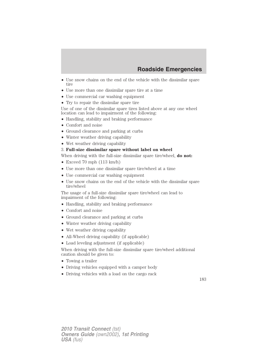 Roadside emergencies | FORD 2010 Transit Connect v.1 User Manual | Page 183 / 259