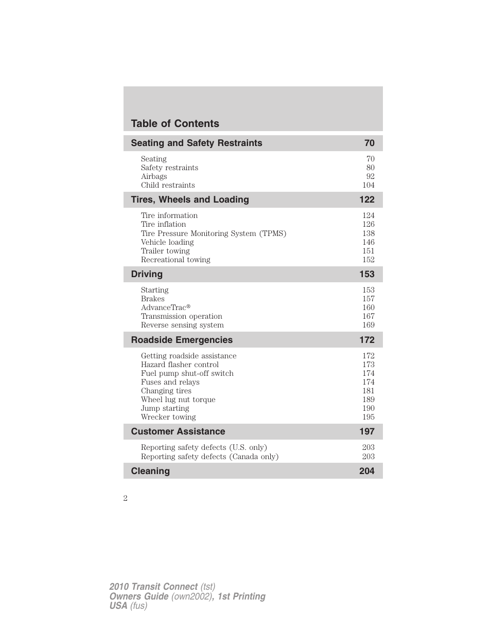 FORD 2010 Transit Connect v.1 User Manual | Page 2 / 259