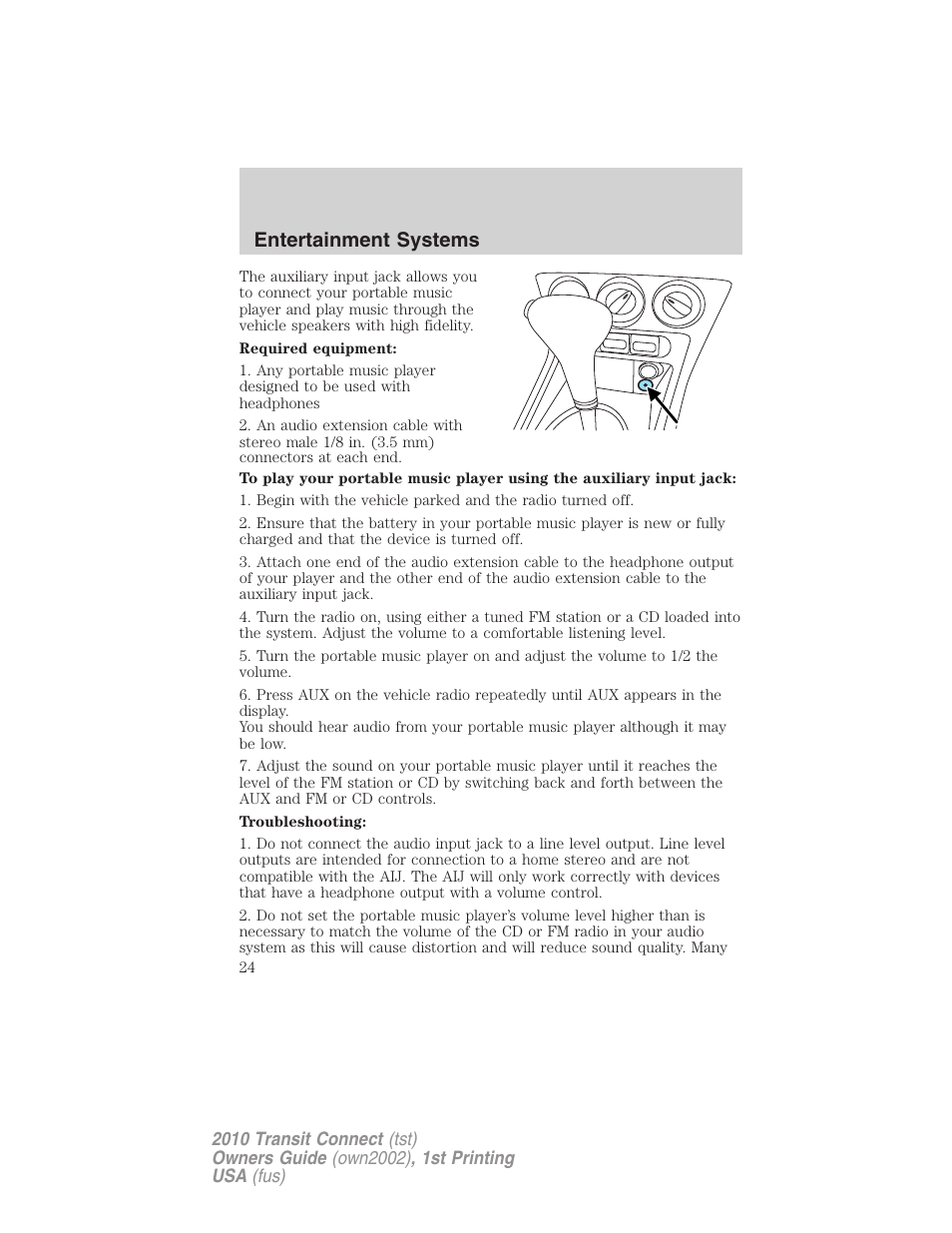 Entertainment systems | FORD 2010 Transit Connect v.1 User Manual | Page 24 / 259