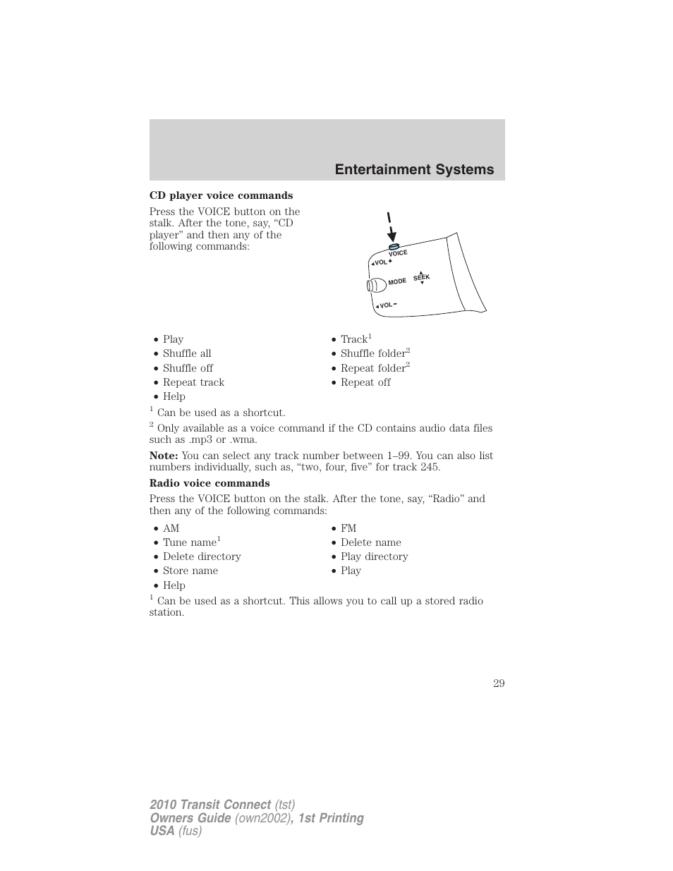 Entertainment systems | FORD 2010 Transit Connect v.1 User Manual | Page 29 / 259