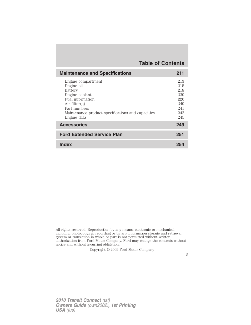 FORD 2010 Transit Connect v.1 User Manual | Page 3 / 259