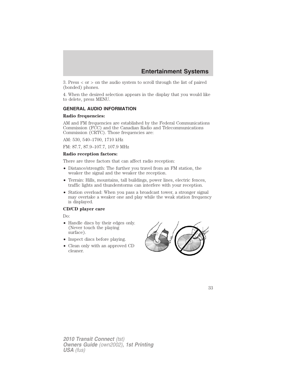 General audio information, Entertainment systems | FORD 2010 Transit Connect v.1 User Manual | Page 33 / 259