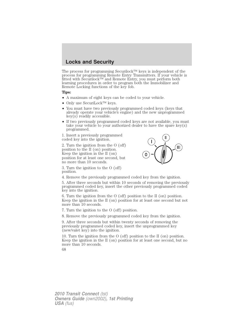 Locks and security | FORD 2010 Transit Connect v.1 User Manual | Page 68 / 259