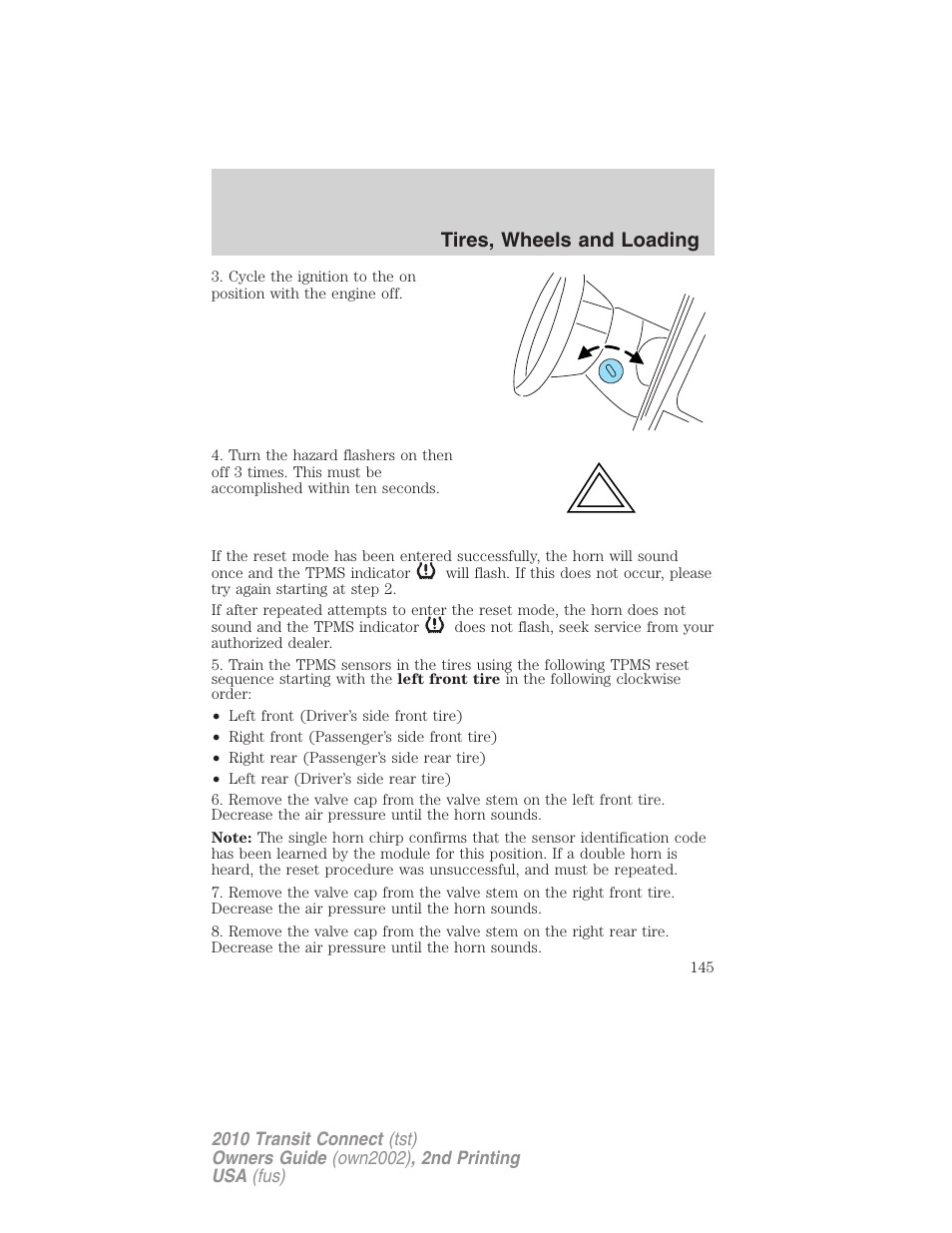 Tires, wheels and loading | FORD 2010 Transit Connect v.2 User Manual | Page 145 / 259