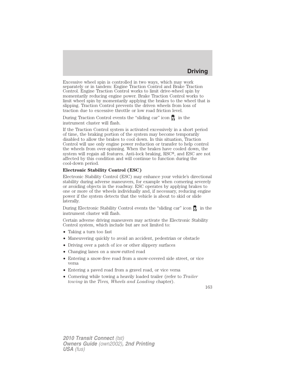 Driving | FORD 2010 Transit Connect v.2 User Manual | Page 163 / 259