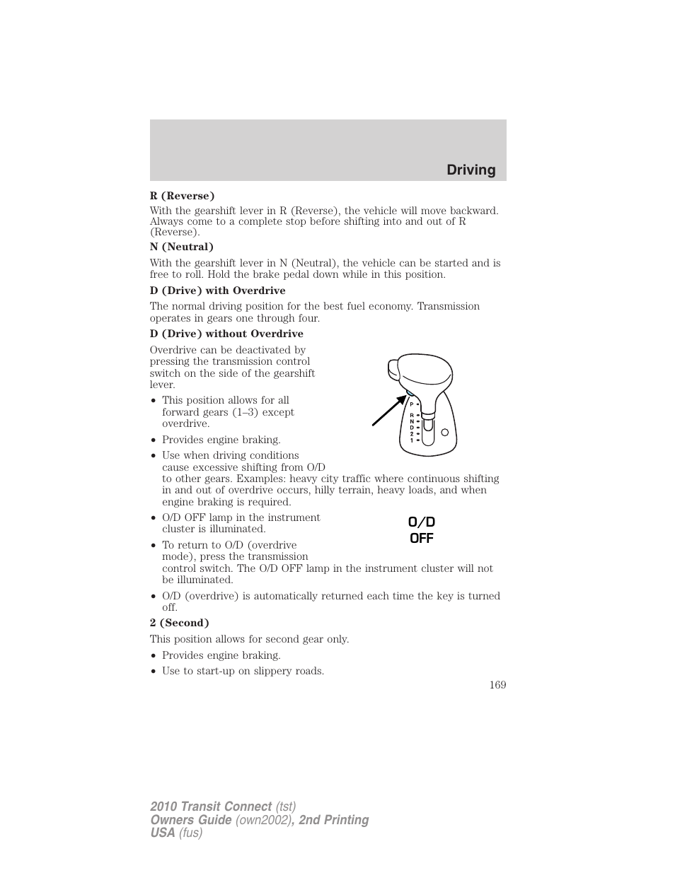 Driving | FORD 2010 Transit Connect v.2 User Manual | Page 169 / 259