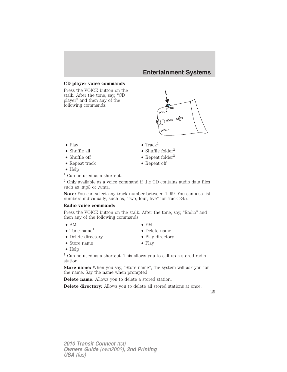 Entertainment systems | FORD 2010 Transit Connect v.2 User Manual | Page 29 / 259