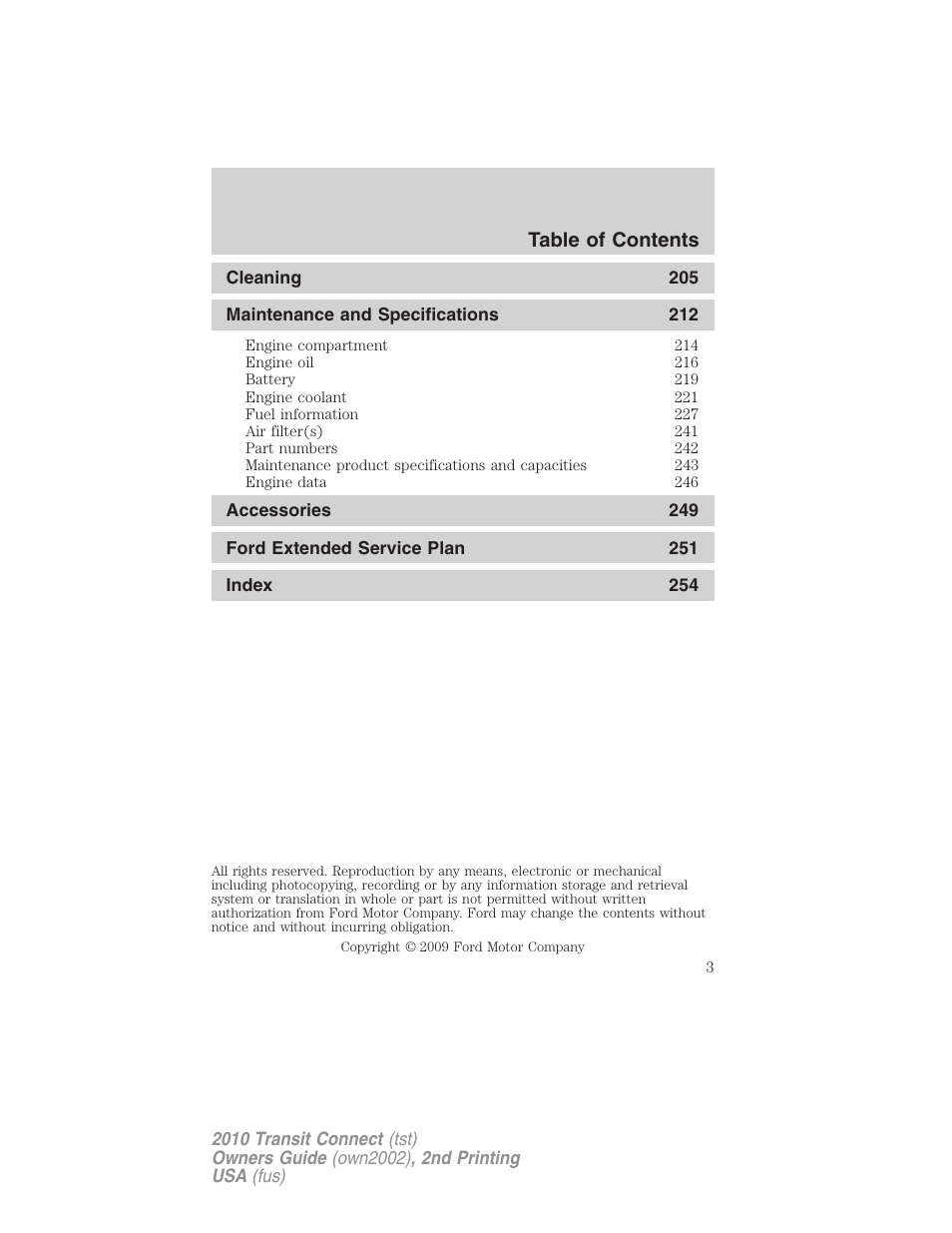 FORD 2010 Transit Connect v.2 User Manual | Page 3 / 259