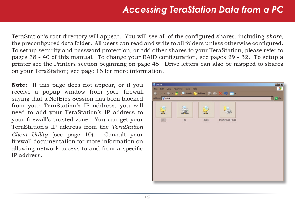 Accessing terastation data from a pc | Buffalo Technology TeraStation HS-DTGL/R5 User Manual | Page 15 / 84