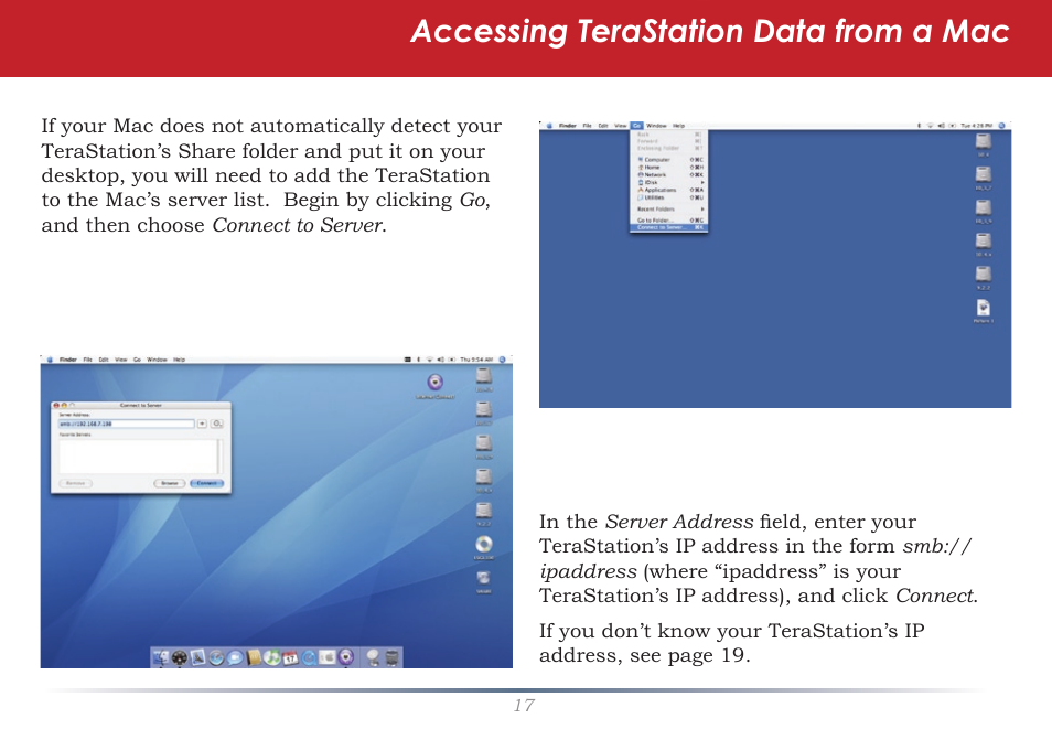 Accessing terastation data from a mac | Buffalo Technology TeraStation HS-DTGL/R5 User Manual | Page 17 / 84