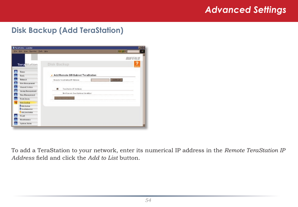 Advanced settings | Buffalo Technology TeraStation HS-DTGL/R5 User Manual | Page 54 / 84