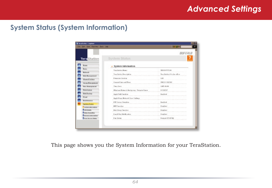 Advanced settings | Buffalo Technology TeraStation HS-DTGL/R5 User Manual | Page 64 / 84