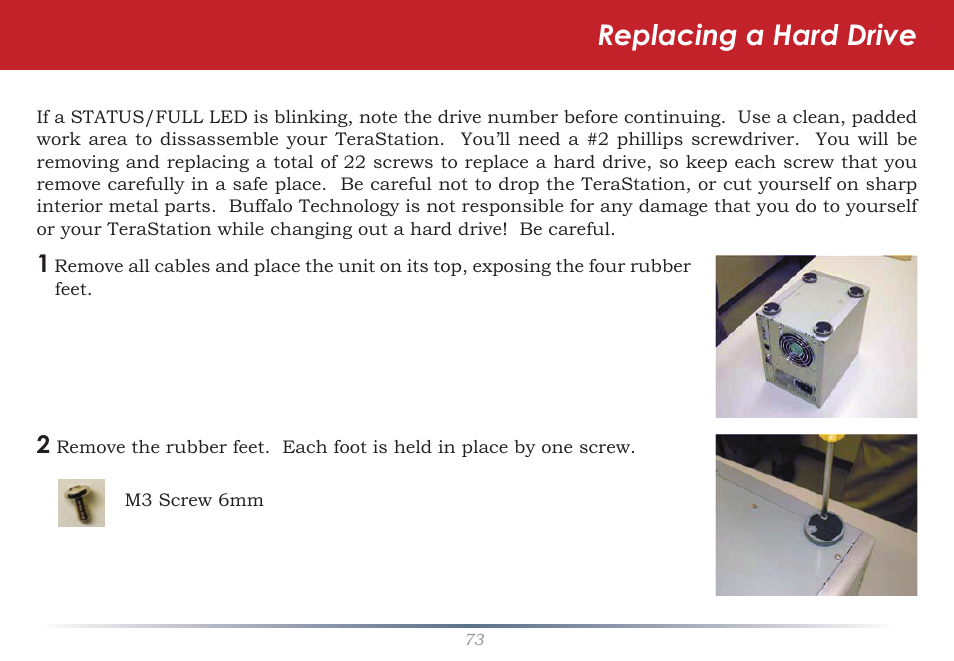 Replacing a hard drive | Buffalo Technology TeraStation HS-DTGL/R5 User Manual | Page 73 / 84
