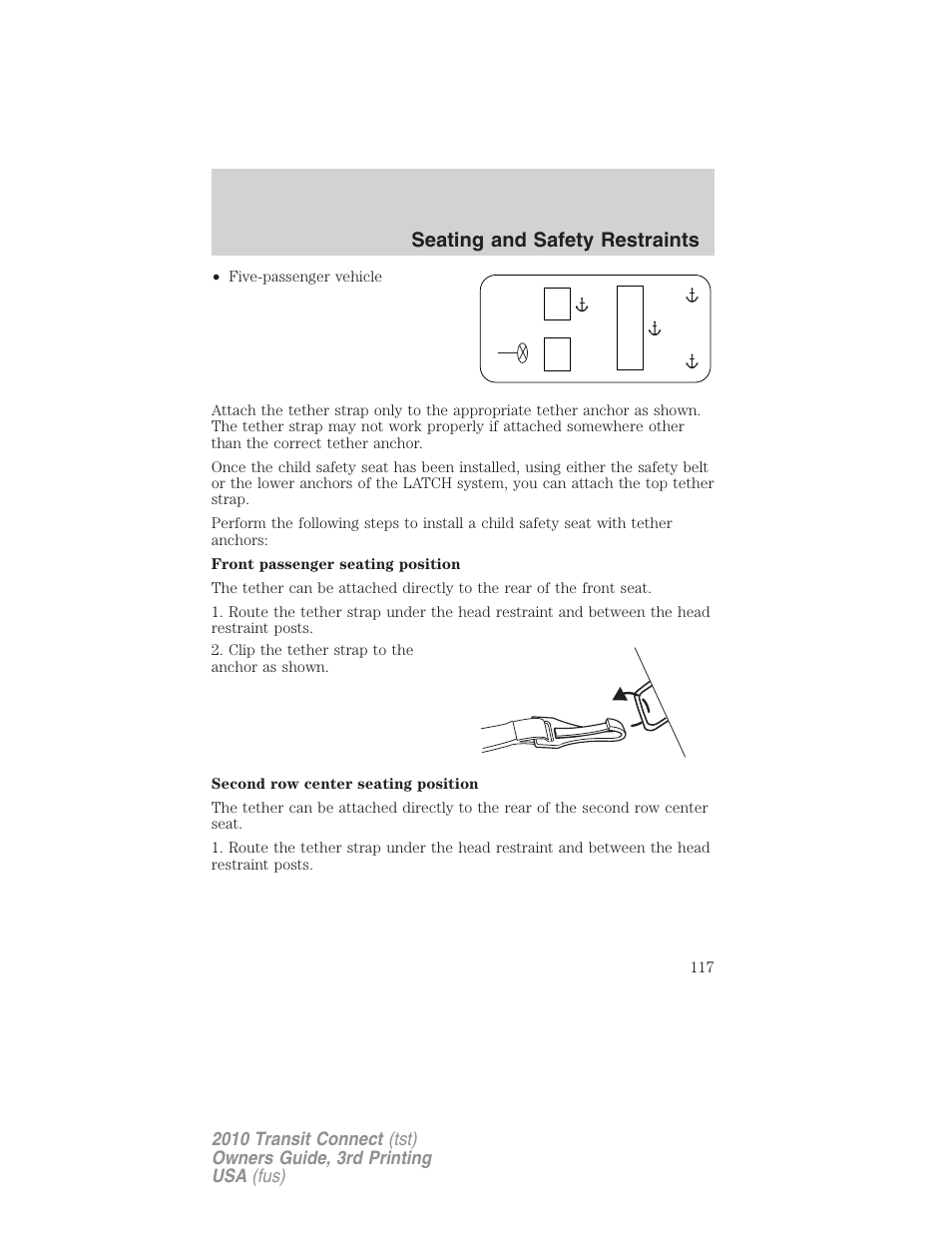 Seating and safety restraints | FORD 2010 Transit Connect v.3 User Manual | Page 117 / 258