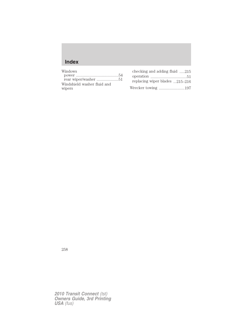 Index | FORD 2010 Transit Connect v.3 User Manual | Page 258 / 258