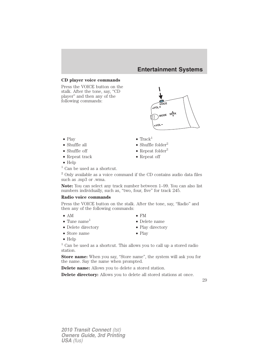Entertainment systems | FORD 2010 Transit Connect v.3 User Manual | Page 29 / 258