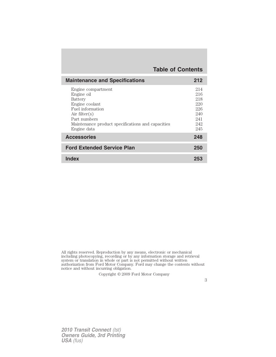 FORD 2010 Transit Connect v.3 User Manual | Page 3 / 258