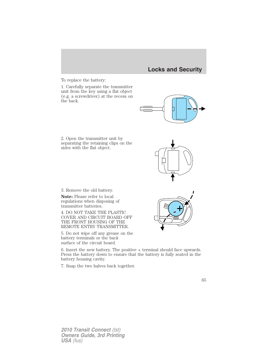 Locks and security | FORD 2010 Transit Connect v.3 User Manual | Page 65 / 258