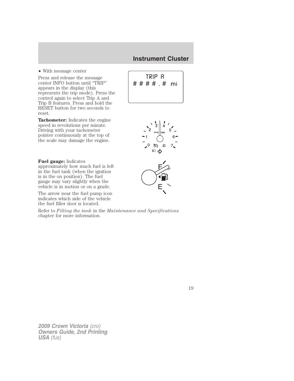 Instrument cluster | FORD 2009 Crown Victoria v.2 User Manual | Page 19 / 271