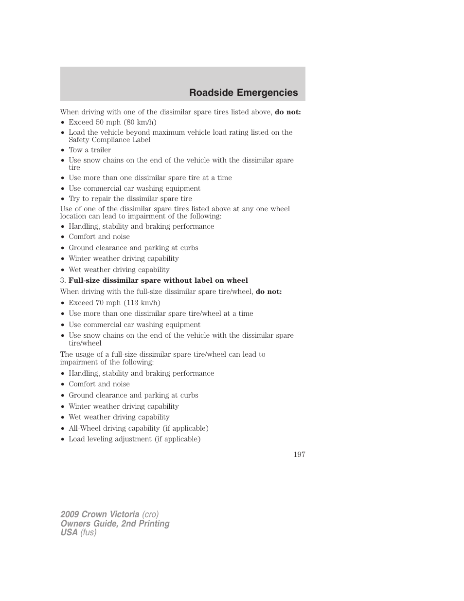 Roadside emergencies | FORD 2009 Crown Victoria v.2 User Manual | Page 197 / 271