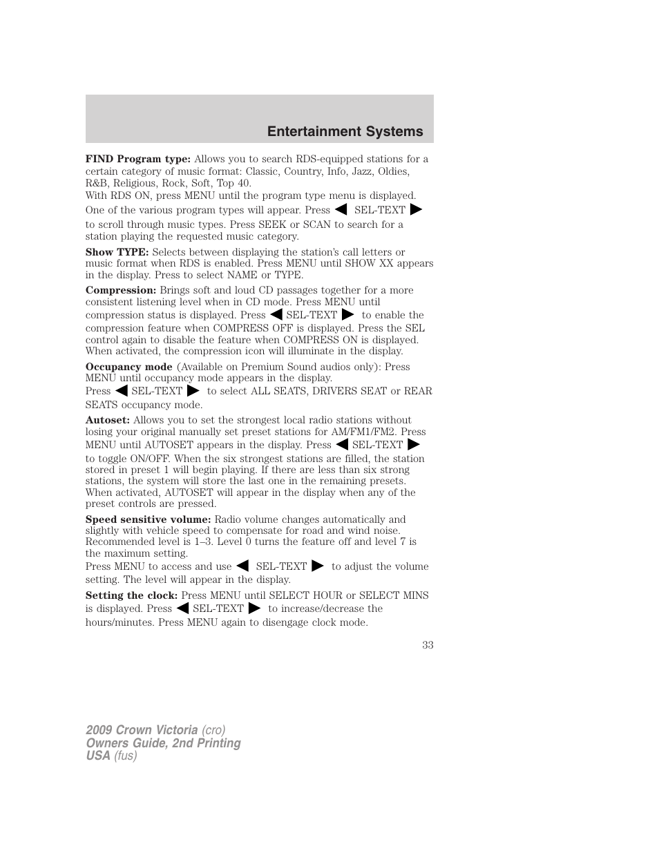 Entertainment systems | FORD 2009 Crown Victoria v.2 User Manual | Page 33 / 271