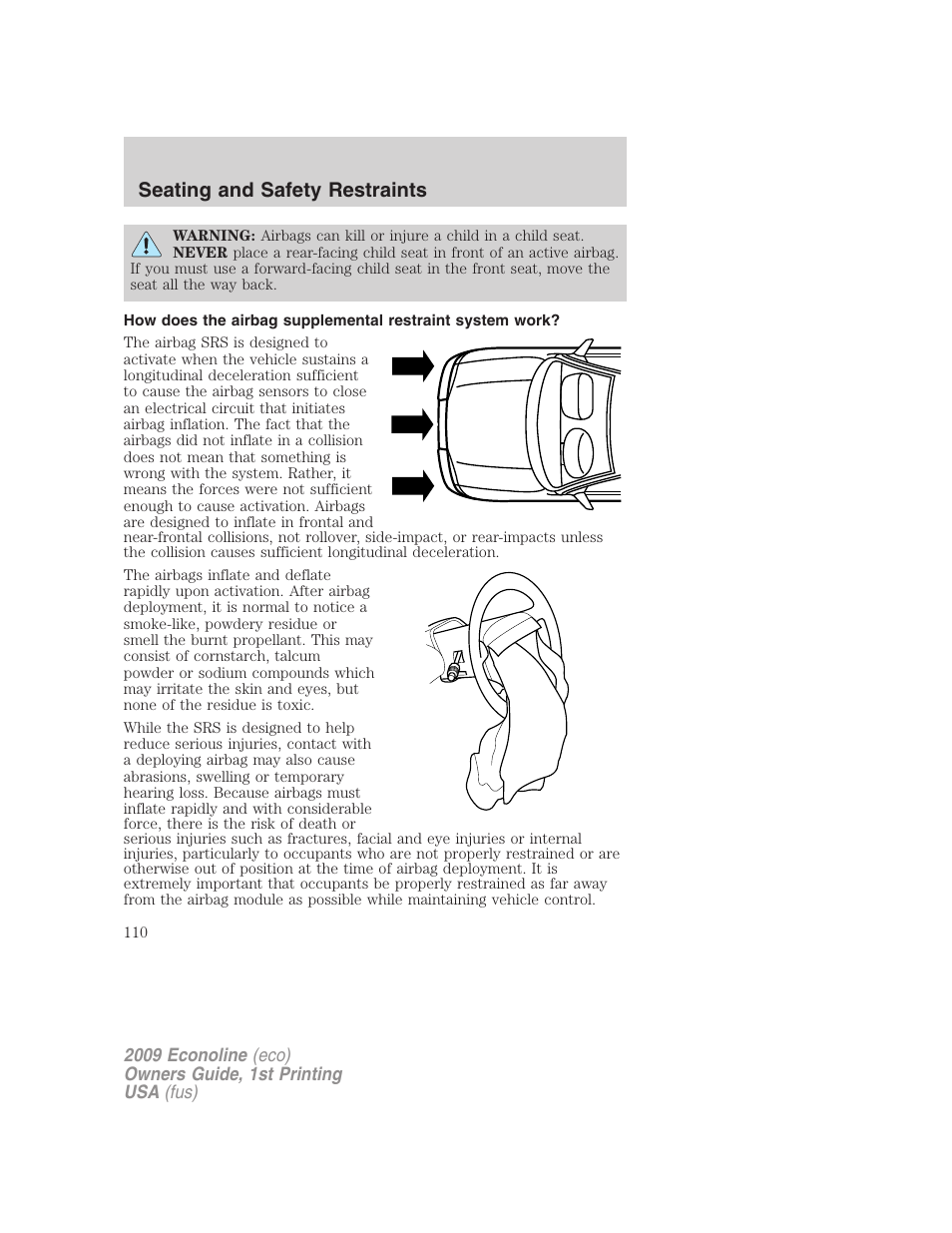 Seating and safety restraints | FORD 2009 E-450 v.1 User Manual | Page 110 / 321