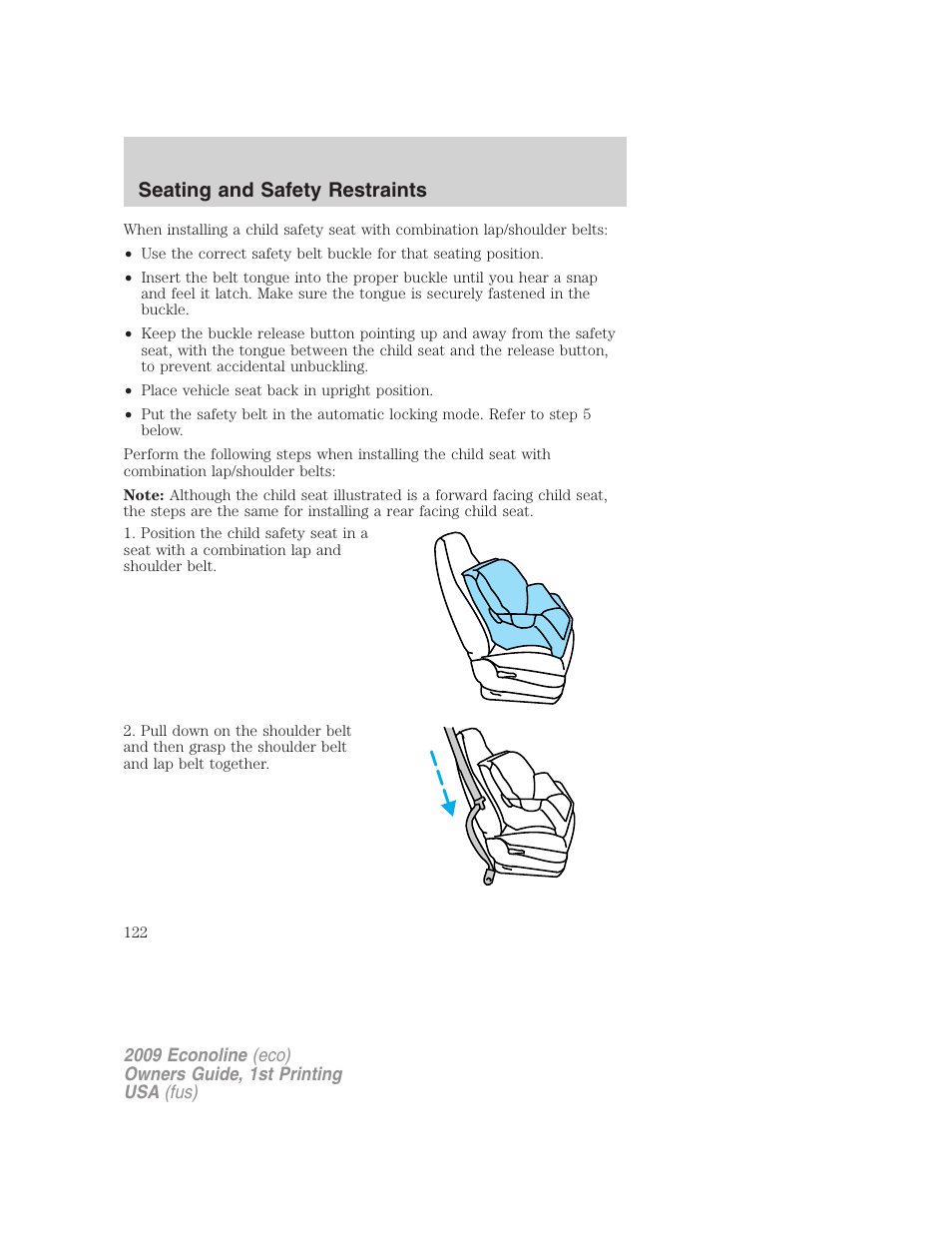 Seating and safety restraints | FORD 2009 E-450 v.1 User Manual | Page 122 / 321