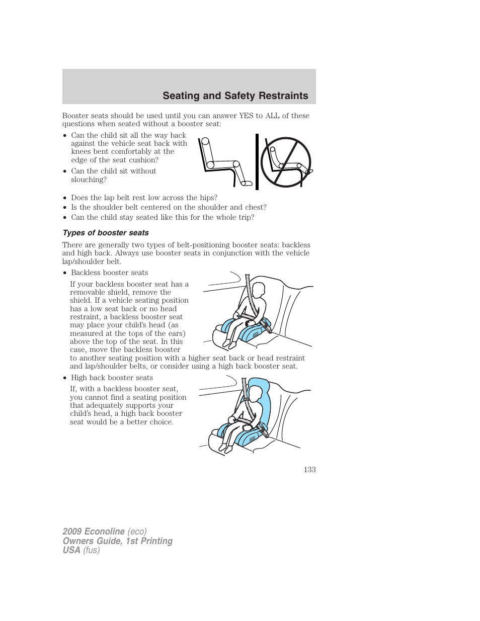 Types of booster seats, Seating and safety restraints | FORD 2009 E-450 v.1 User Manual | Page 133 / 321