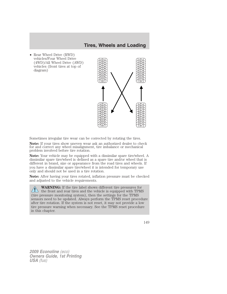 Tires, wheels and loading | FORD 2009 E-450 v.1 User Manual | Page 149 / 321