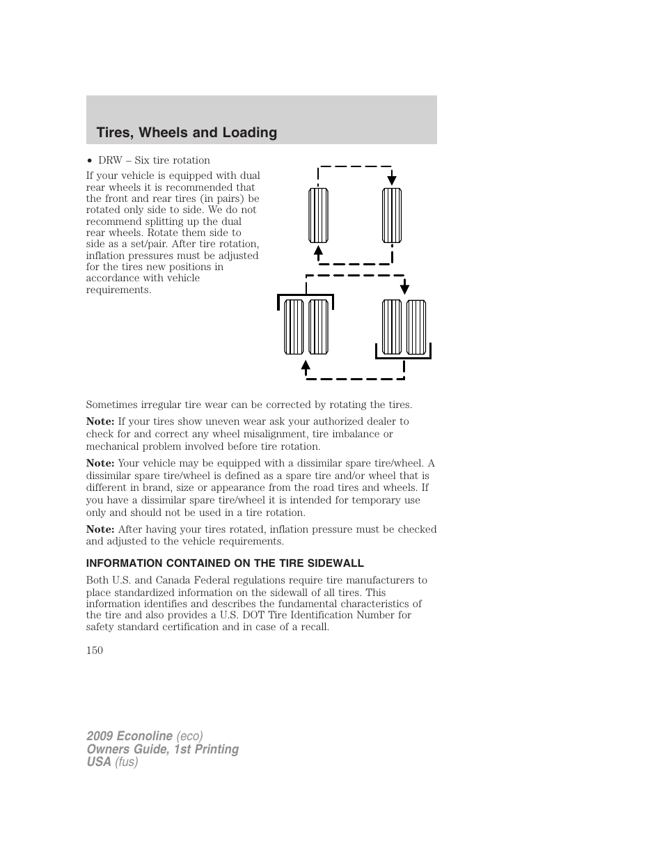 Information contained on the tire sidewall, Tires, wheels and loading | FORD 2009 E-450 v.1 User Manual | Page 150 / 321