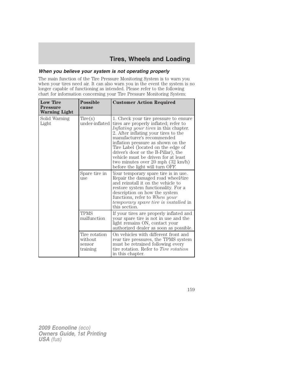 Tires, wheels and loading | FORD 2009 E-450 v.1 User Manual | Page 159 / 321