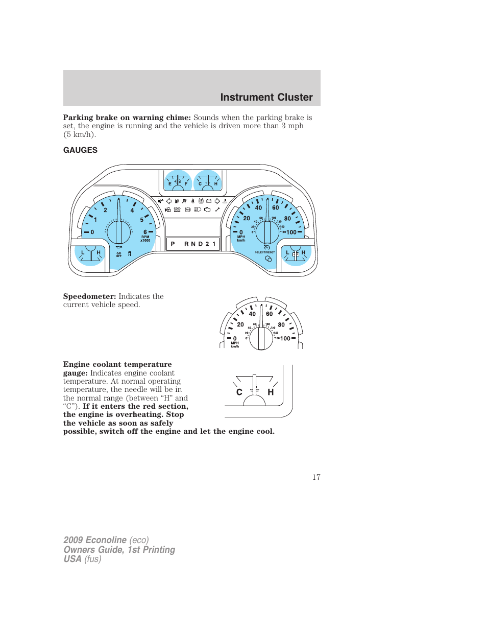 Gauges, Instrument cluster | FORD 2009 E-450 v.1 User Manual | Page 17 / 321