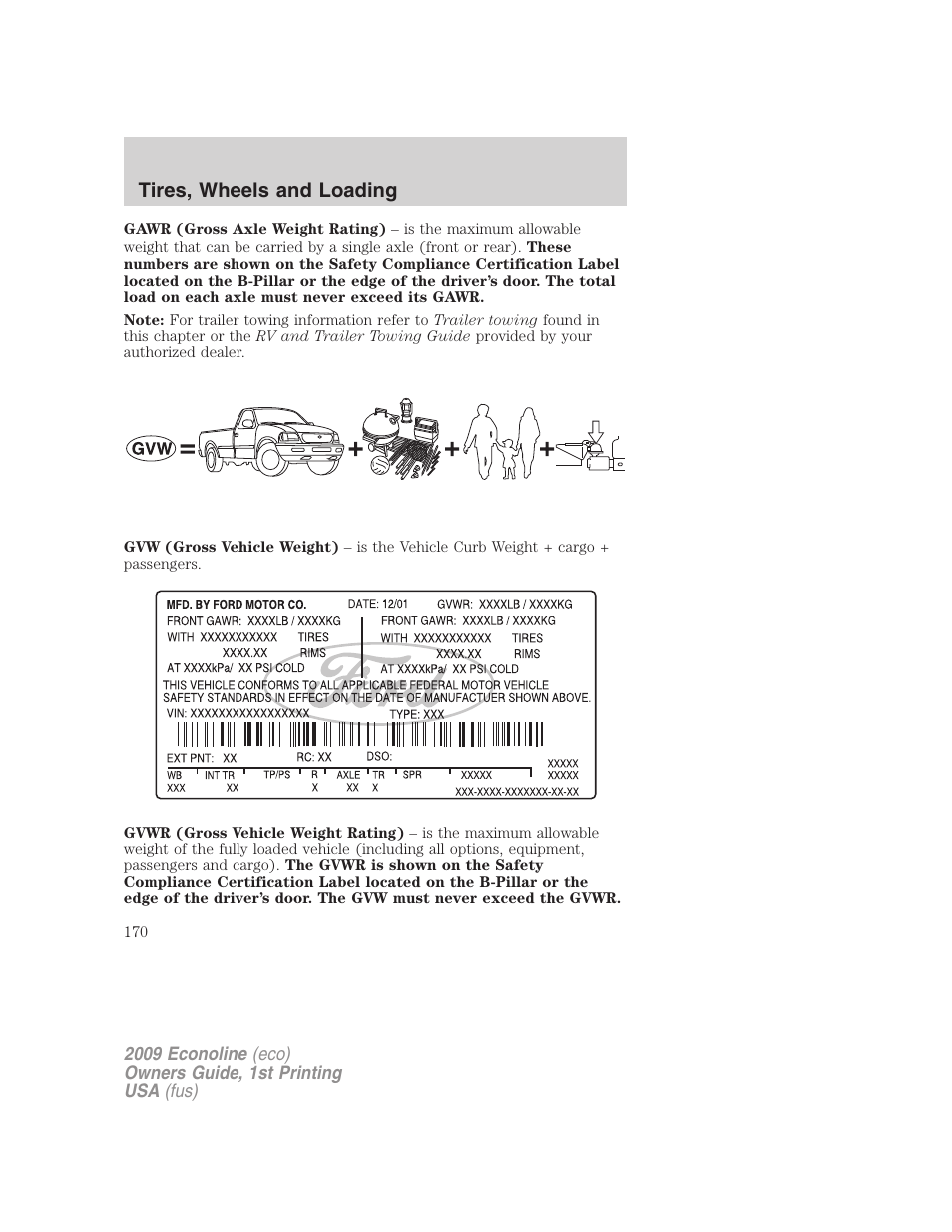 Tires, wheels and loading | FORD 2009 E-450 v.1 User Manual | Page 170 / 321