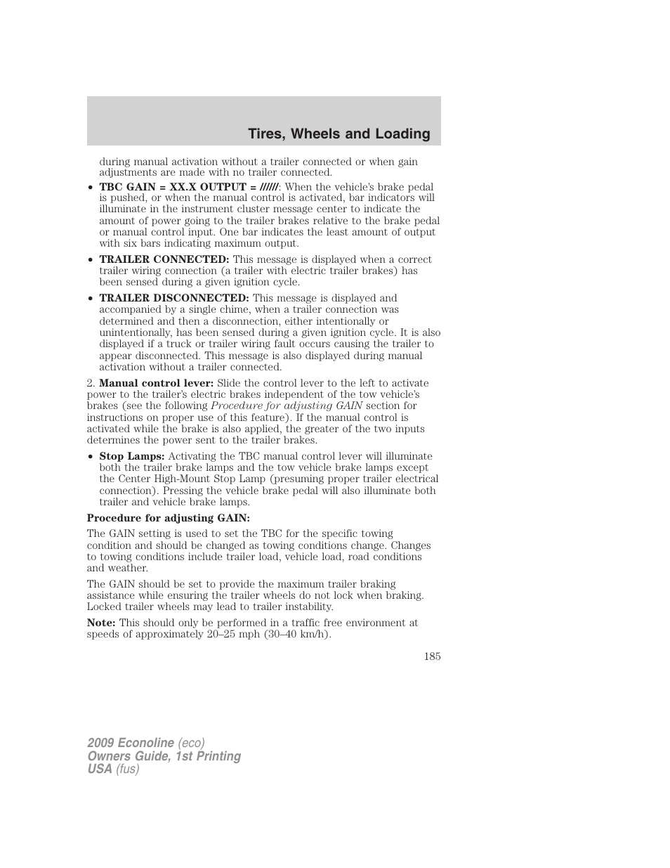 Tires, wheels and loading | FORD 2009 E-450 v.1 User Manual | Page 185 / 321