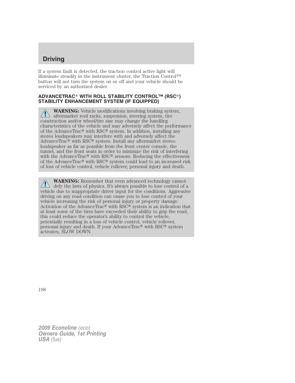 Driving | FORD 2009 E-450 v.1 User Manual | Page 198 / 321