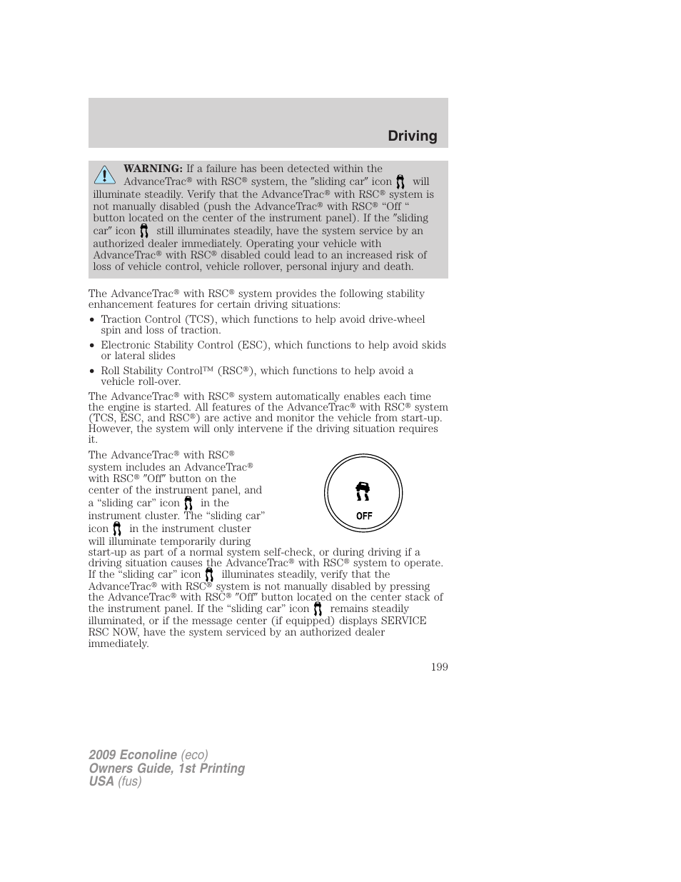 Driving | FORD 2009 E-450 v.1 User Manual | Page 199 / 321