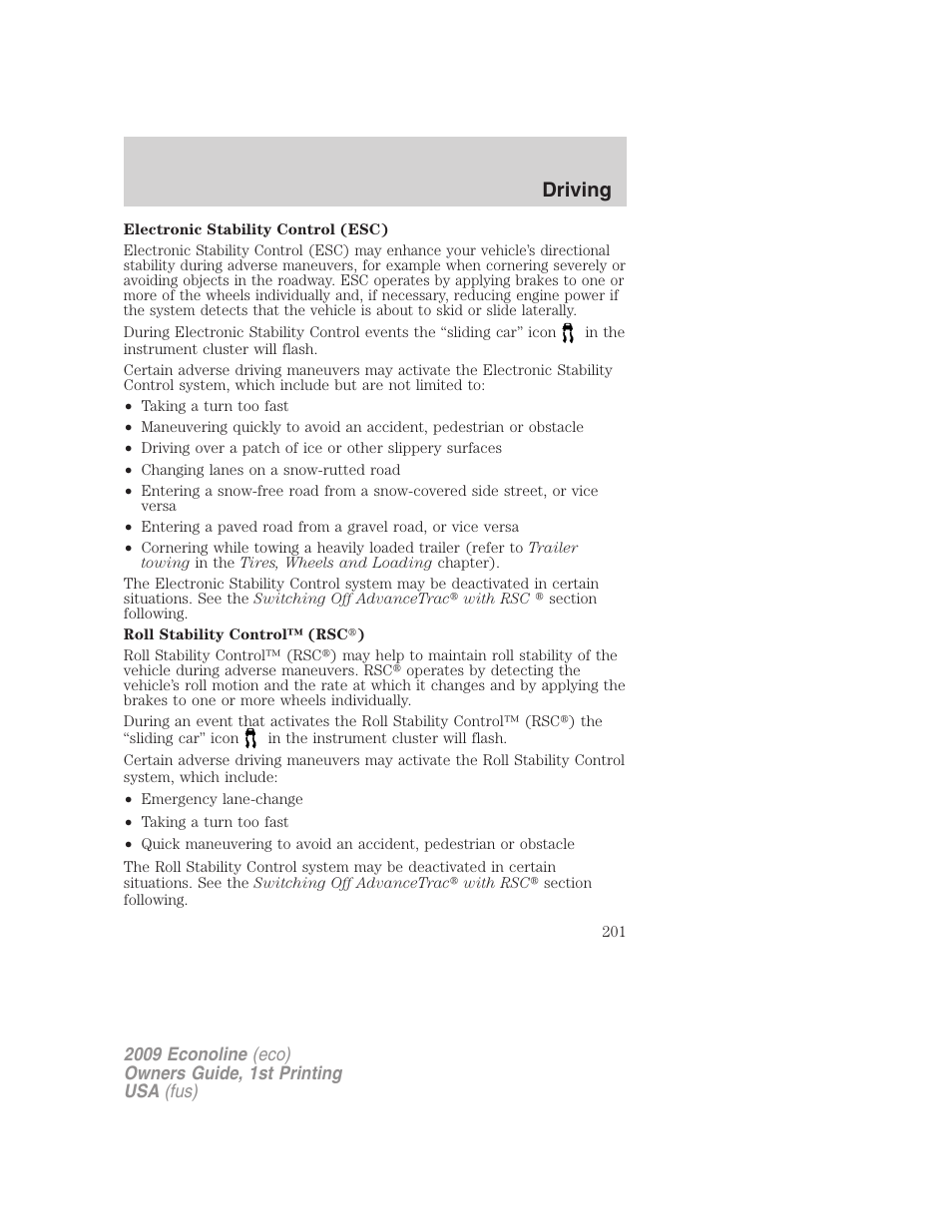 Driving | FORD 2009 E-450 v.1 User Manual | Page 201 / 321