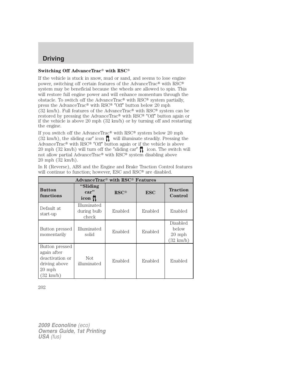 Driving | FORD 2009 E-450 v.1 User Manual | Page 202 / 321