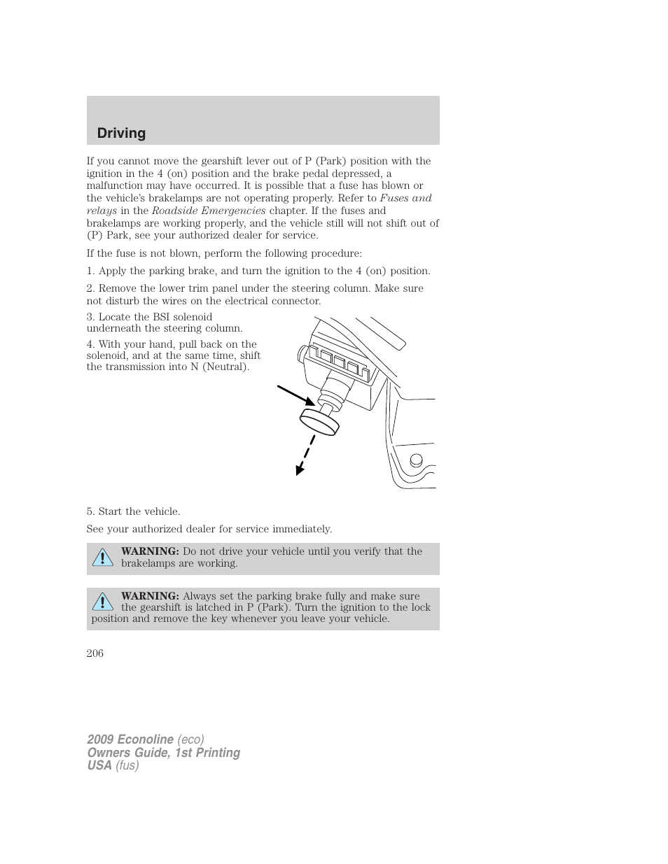 Driving | FORD 2009 E-450 v.1 User Manual | Page 206 / 321