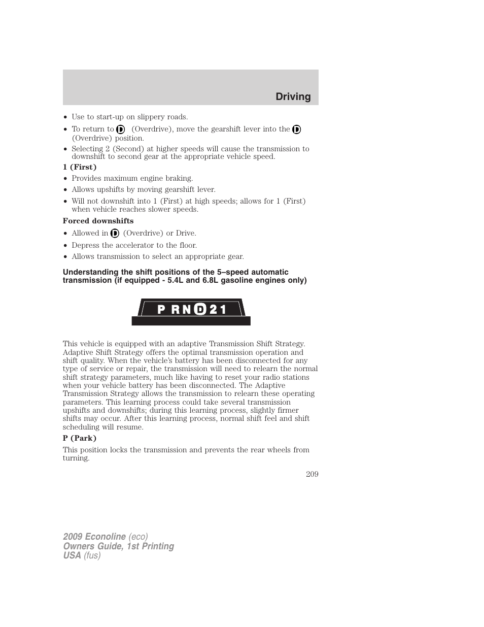 Driving | FORD 2009 E-450 v.1 User Manual | Page 209 / 321