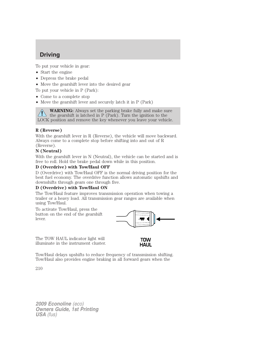 Driving | FORD 2009 E-450 v.1 User Manual | Page 210 / 321