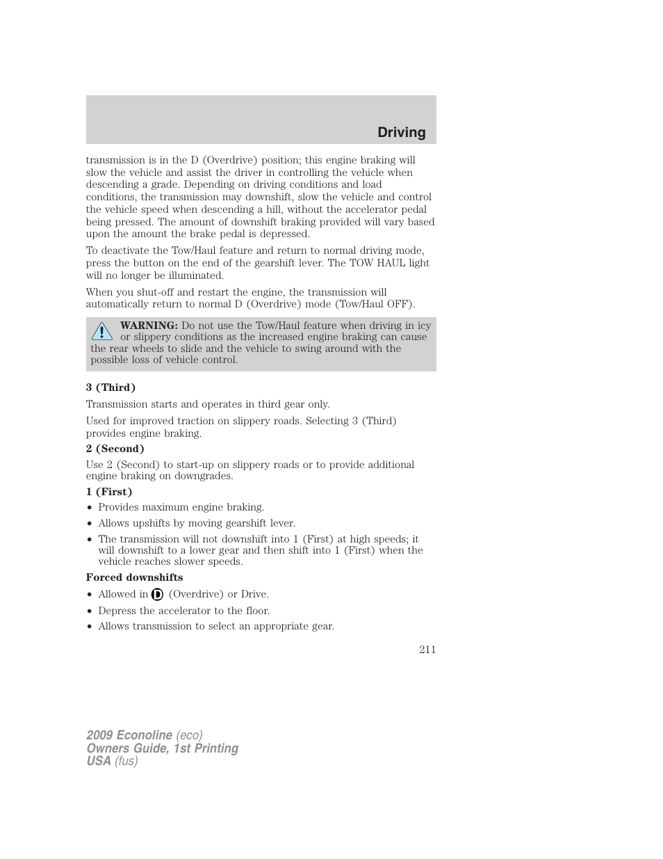 Driving | FORD 2009 E-450 v.1 User Manual | Page 211 / 321