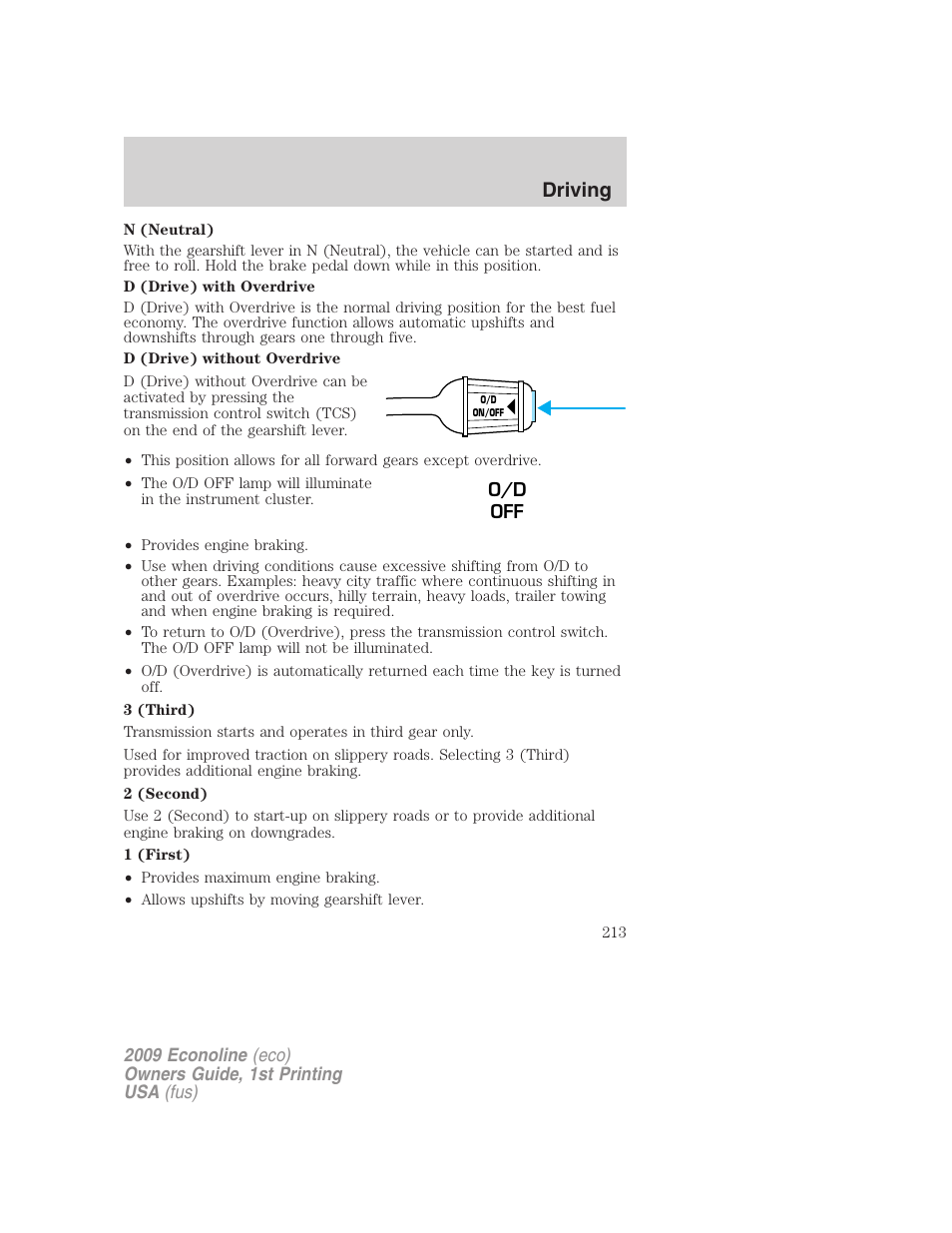 Driving | FORD 2009 E-450 v.1 User Manual | Page 213 / 321