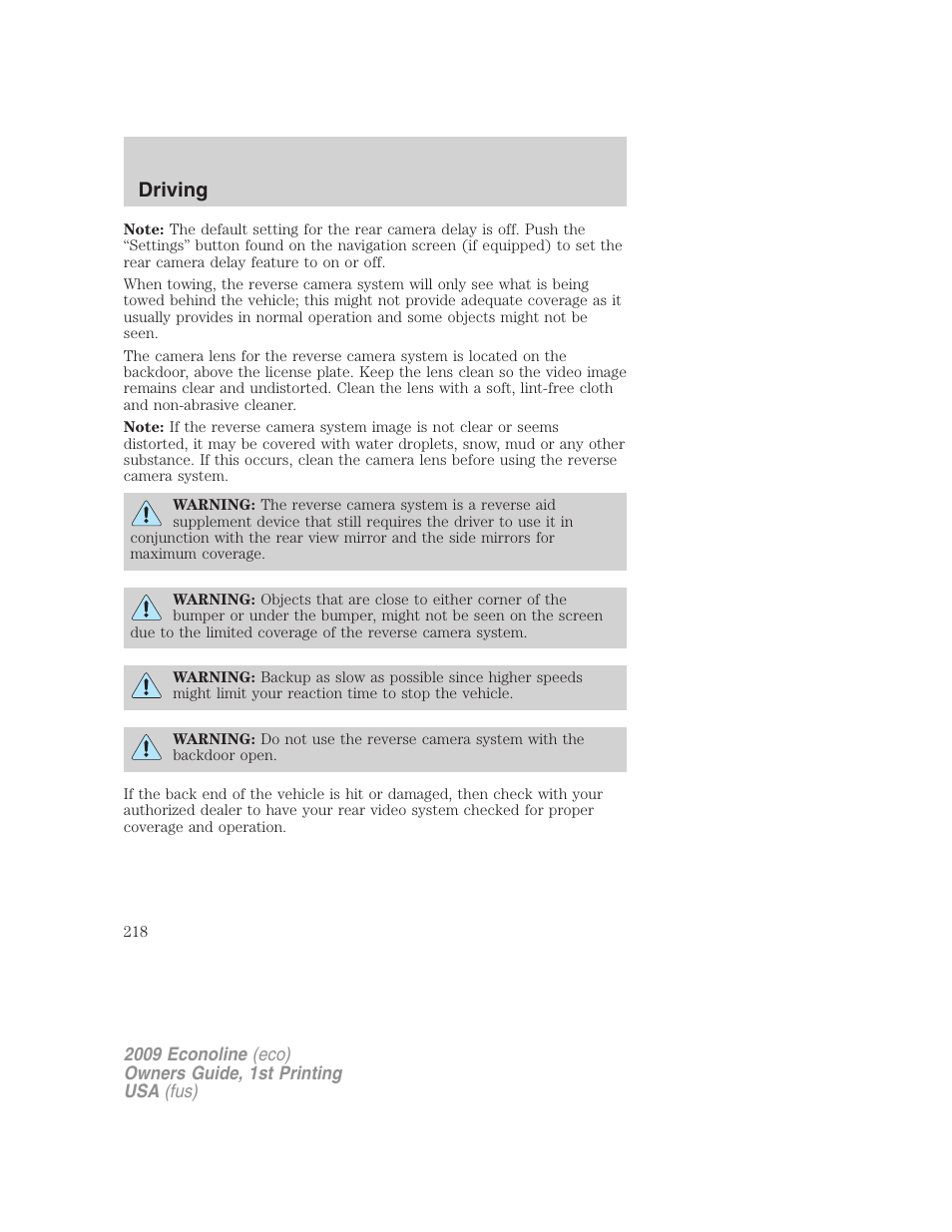 Driving | FORD 2009 E-450 v.1 User Manual | Page 218 / 321