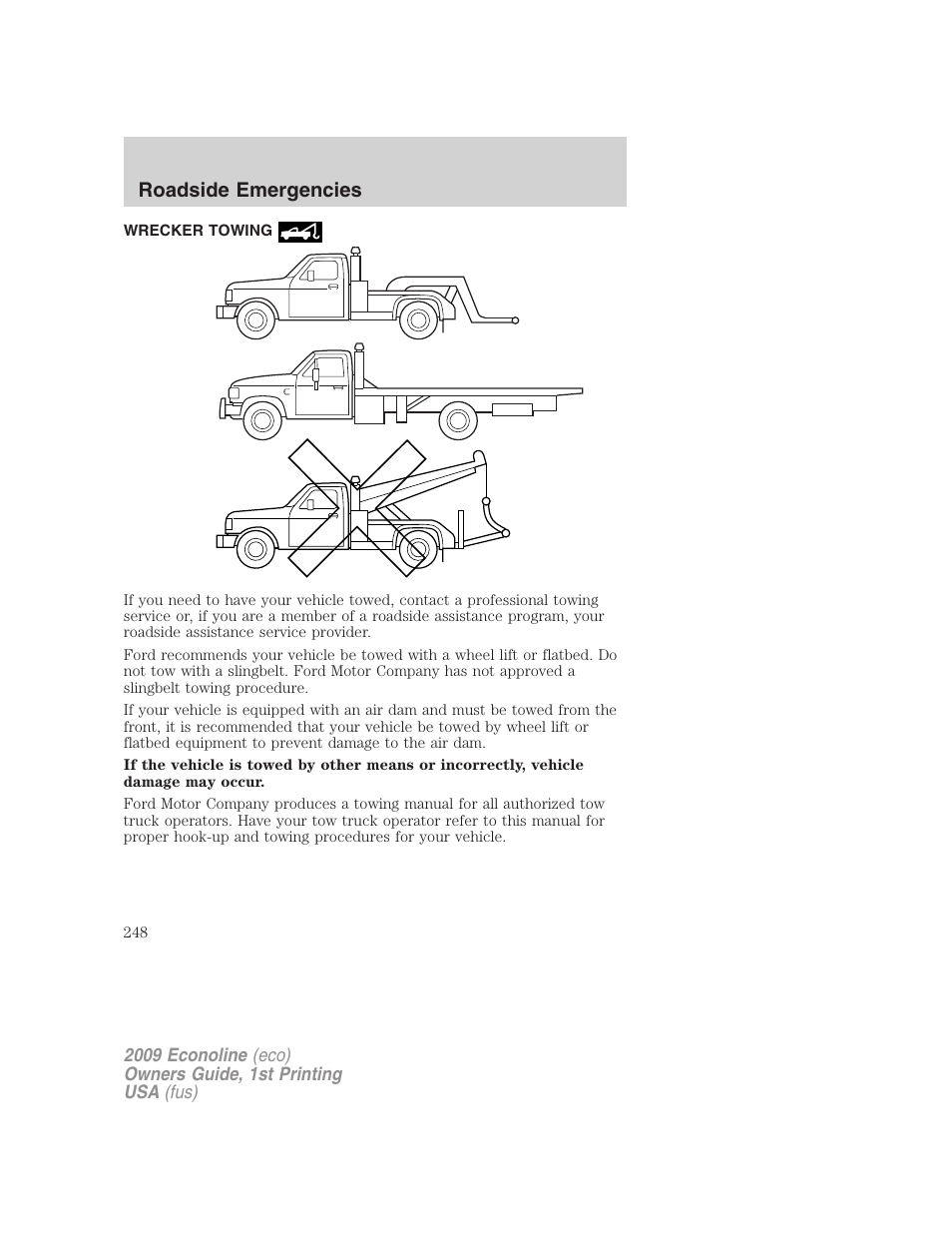 Wrecker towing, Roadside emergencies | FORD 2009 E-450 v.1 User Manual | Page 248 / 321