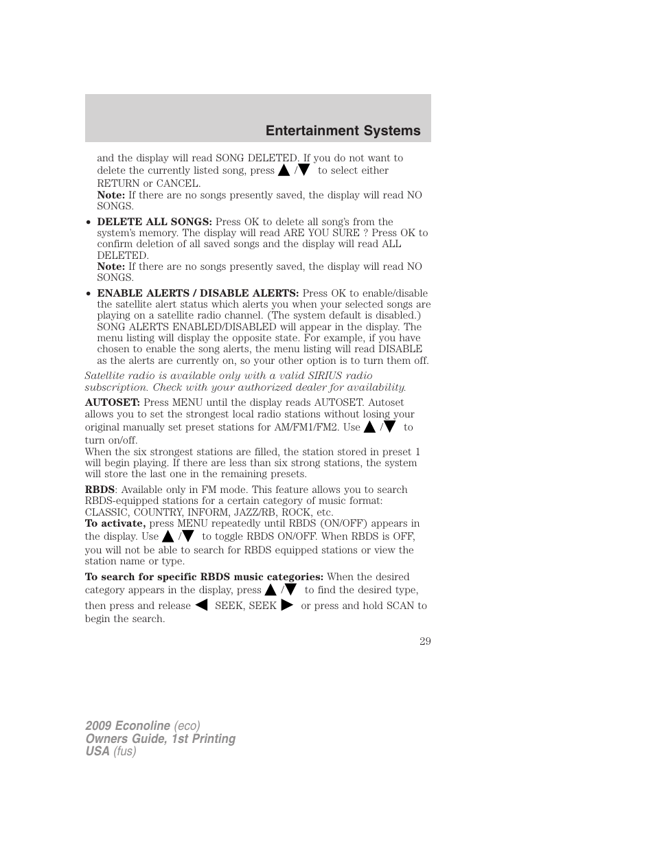 Entertainment systems | FORD 2009 E-450 v.1 User Manual | Page 29 / 321