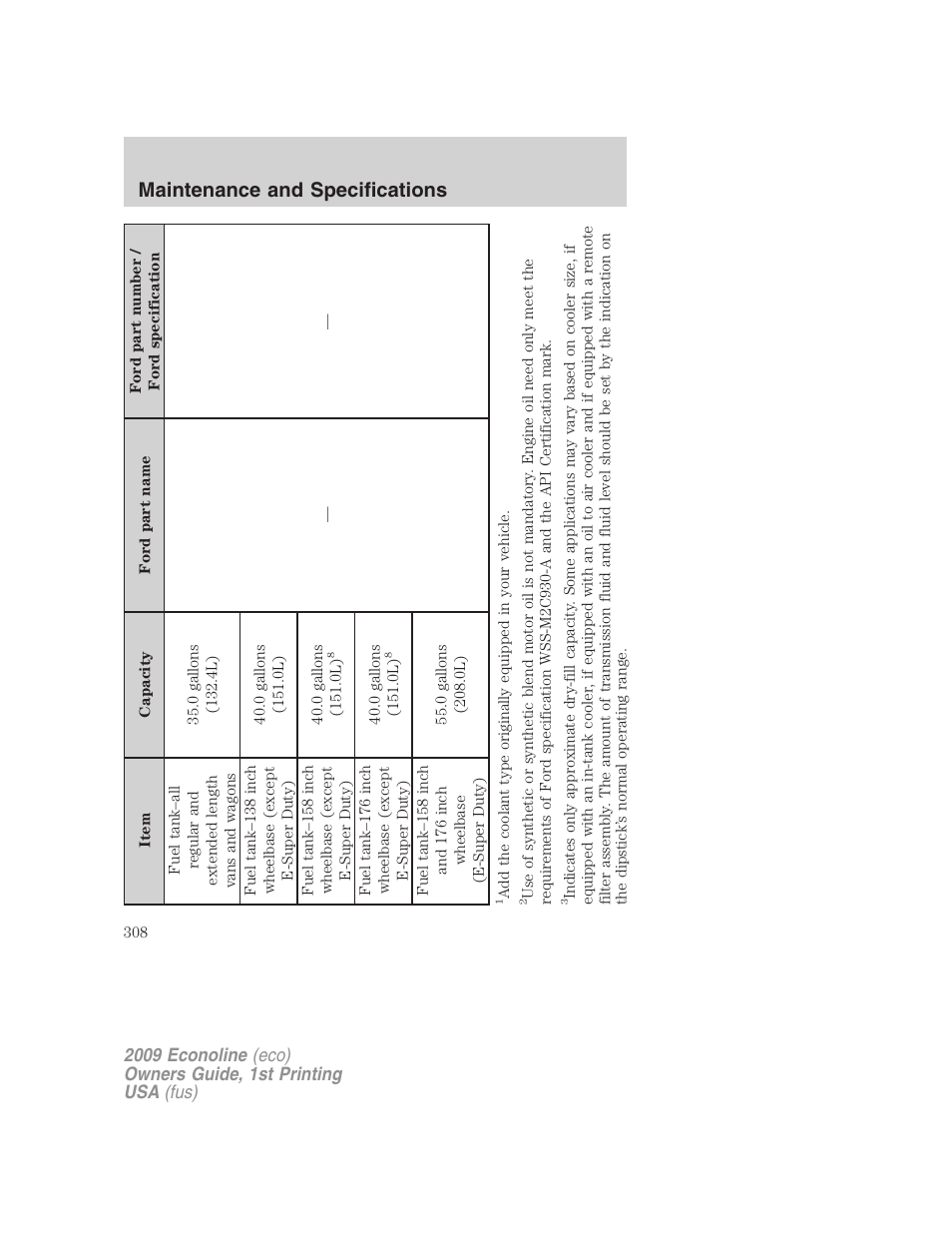 Maintenance and specifications | FORD 2009 E-450 v.1 User Manual | Page 308 / 321