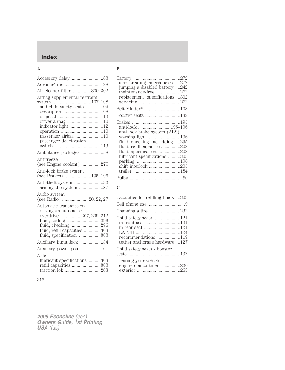 Index | FORD 2009 E-450 v.1 User Manual | Page 316 / 321